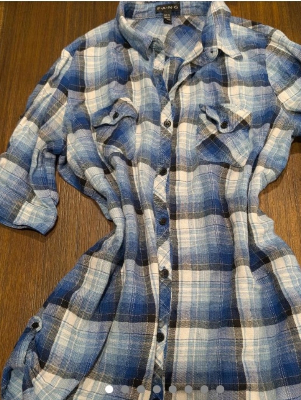 FANG Blue White and Black Plaid Button-Front Shirt Tunic